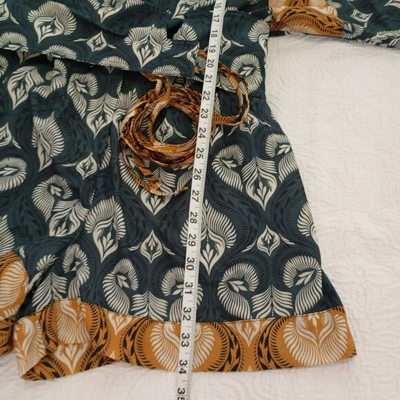 Agua Bendita Womens Boho Romper With Belt Peacock Feather Print Cotton Size M - Picture 10 of 11